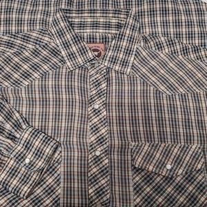 Chute 17 Plaid Western Pearl Snap Buttons Up Long Sleeve Shirt Brown Black Sz XL